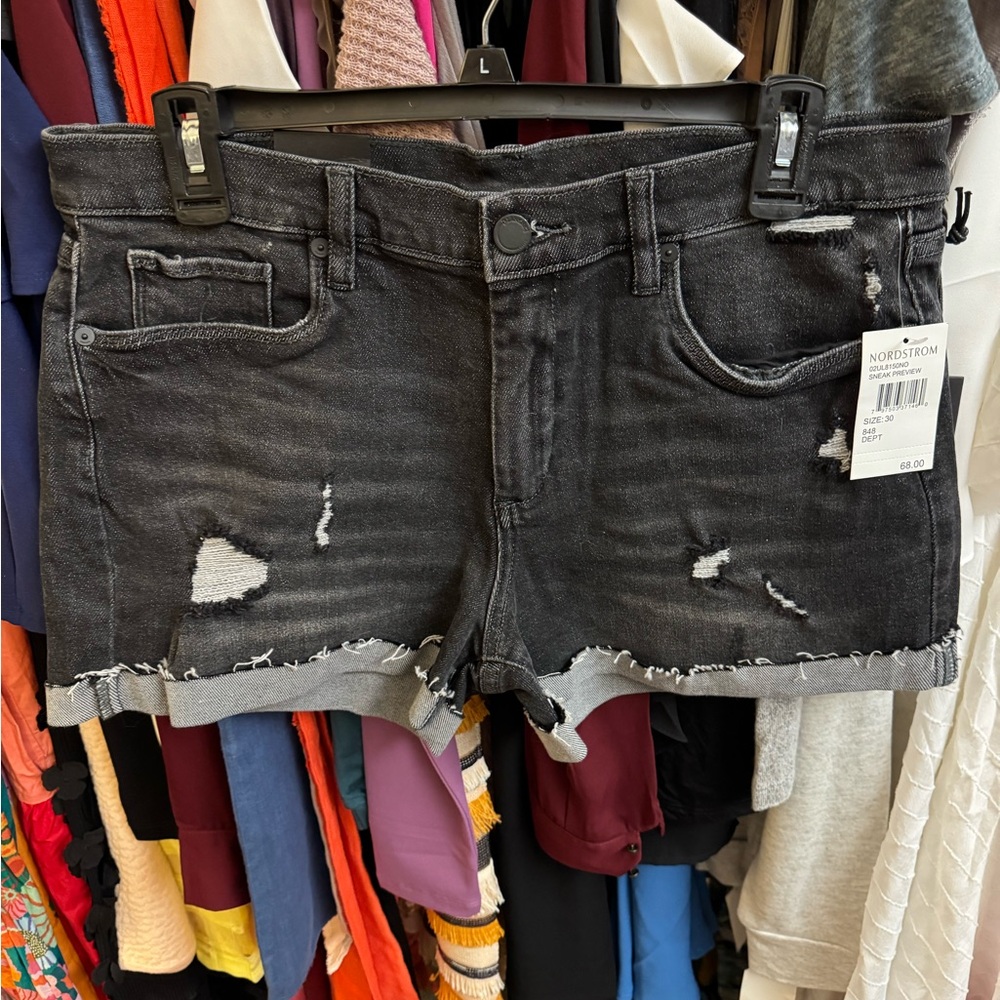 Blank NYC Black Jean Shorts Distressed Frayed Hem